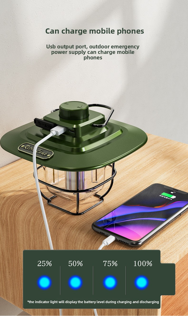 Vintage Outdoor Camping Lantern, Portable Kerosene Lamp Style Light, Smart Rechargeable Handheld Lamp, LED Tent Light