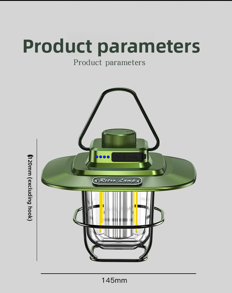 Vintage Outdoor Camping Lantern, Portable Kerosene Lamp Style Light, Smart Rechargeable Handheld Lamp, LED Tent Light