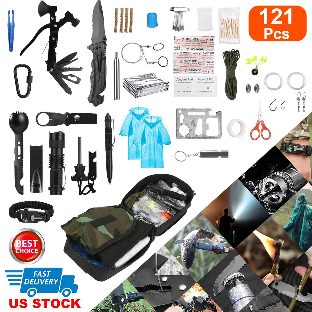 121Pcs Survival Kits Professional Emergency Survival Gear Tactical First Aid Kit Supplies for Outdoor Adventure Camping Hiking Hunting