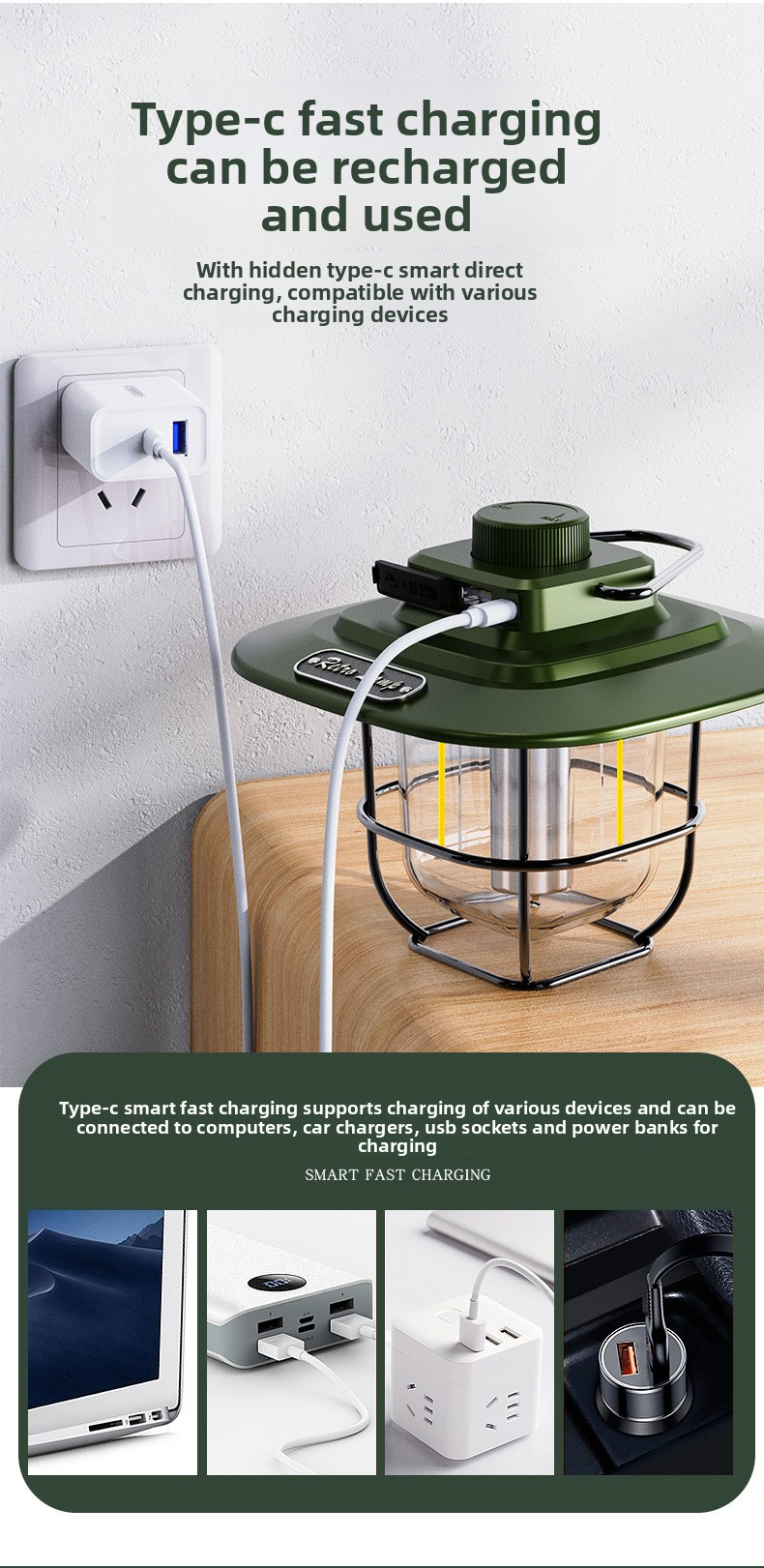 Vintage Outdoor Camping Lantern, Portable Kerosene Lamp Style Light, Smart Rechargeable Handheld Lamp, LED Tent Light
