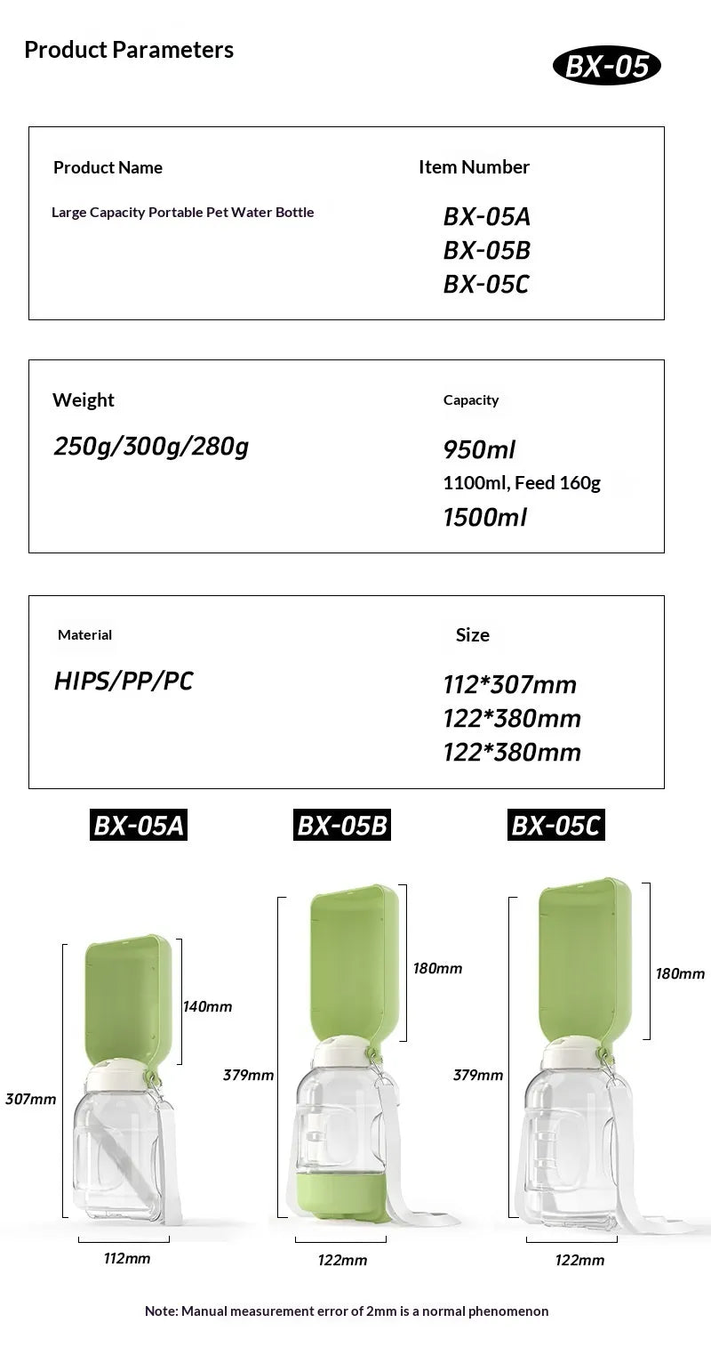 Dog Water Bottle & Food Travel Container