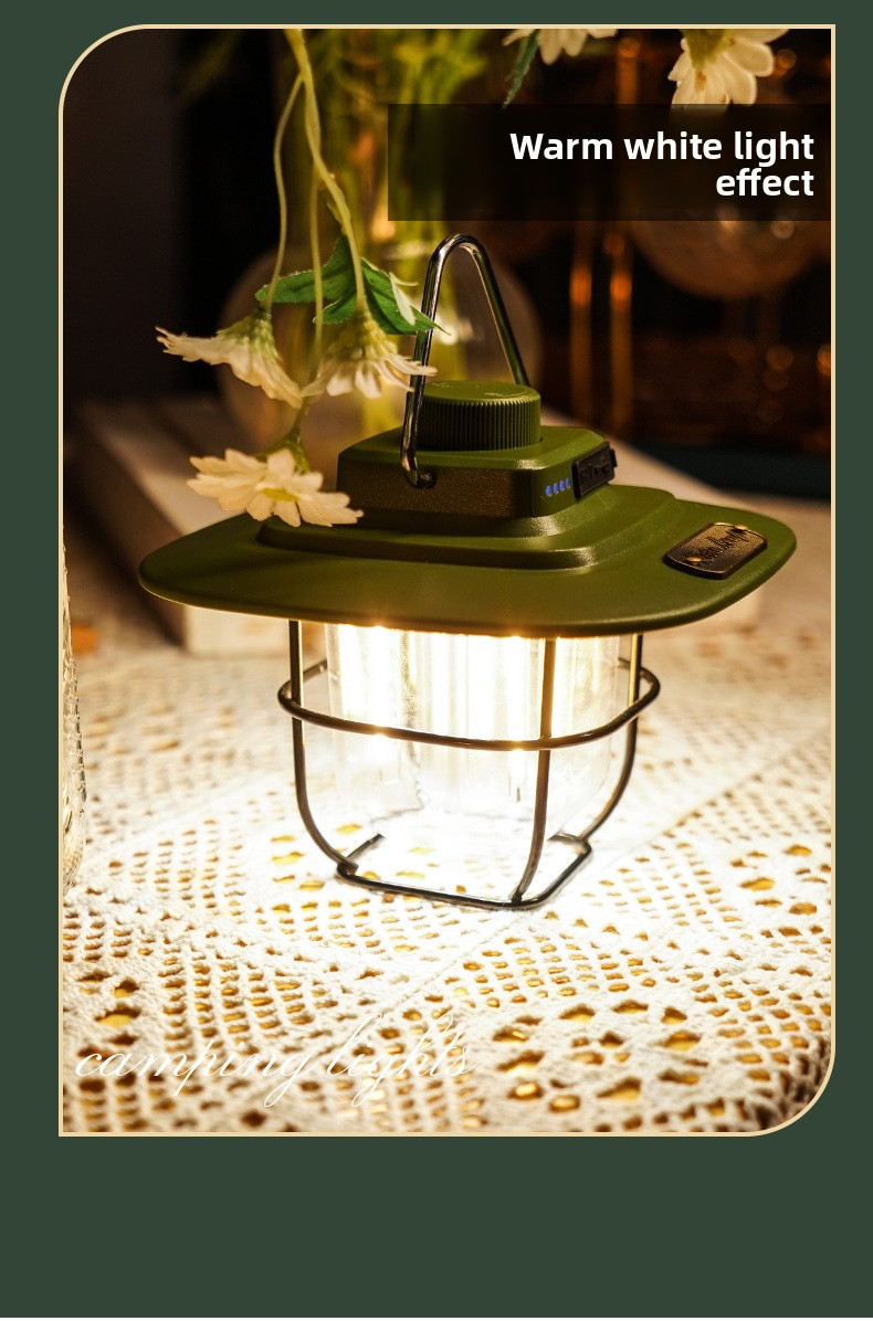 Vintage Outdoor Camping Lantern, Portable Kerosene Lamp Style Light, Smart Rechargeable Handheld Lamp, LED Tent Light