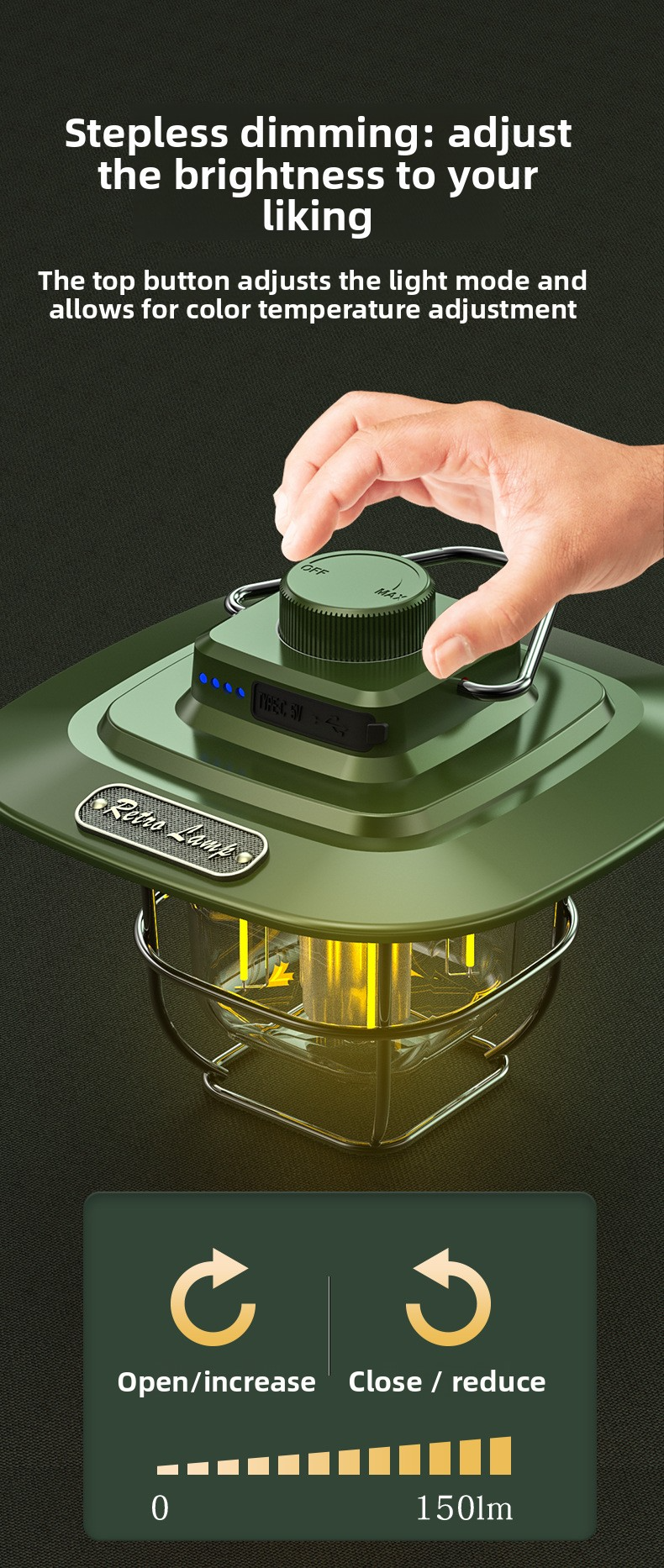 Vintage Outdoor Camping Lantern, Portable Kerosene Lamp Style Light, Smart Rechargeable Handheld Lamp, LED Tent Light