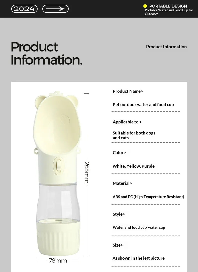 Portable Dog Water Bottle with Bowl & Strap