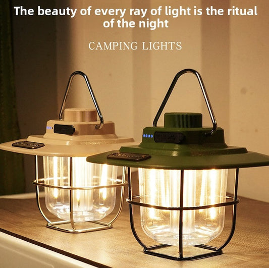 Vintage Outdoor Camping Lantern, Portable Kerosene Lamp Style Light, Smart Rechargeable Handheld Lamp, LED Tent Light