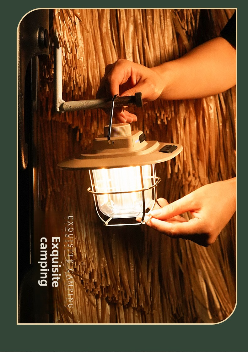 Vintage Outdoor Camping Lantern, Portable Kerosene Lamp Style Light, Smart Rechargeable Handheld Lamp, LED Tent Light