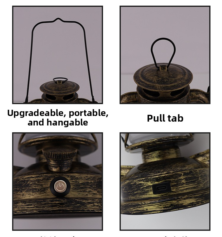 LED Rechargeable Table Lamp, Retro Flame Table Lamp For Outdoor Camping And Bars, Portable Hanging Retro Hurricane Lantern For Tents