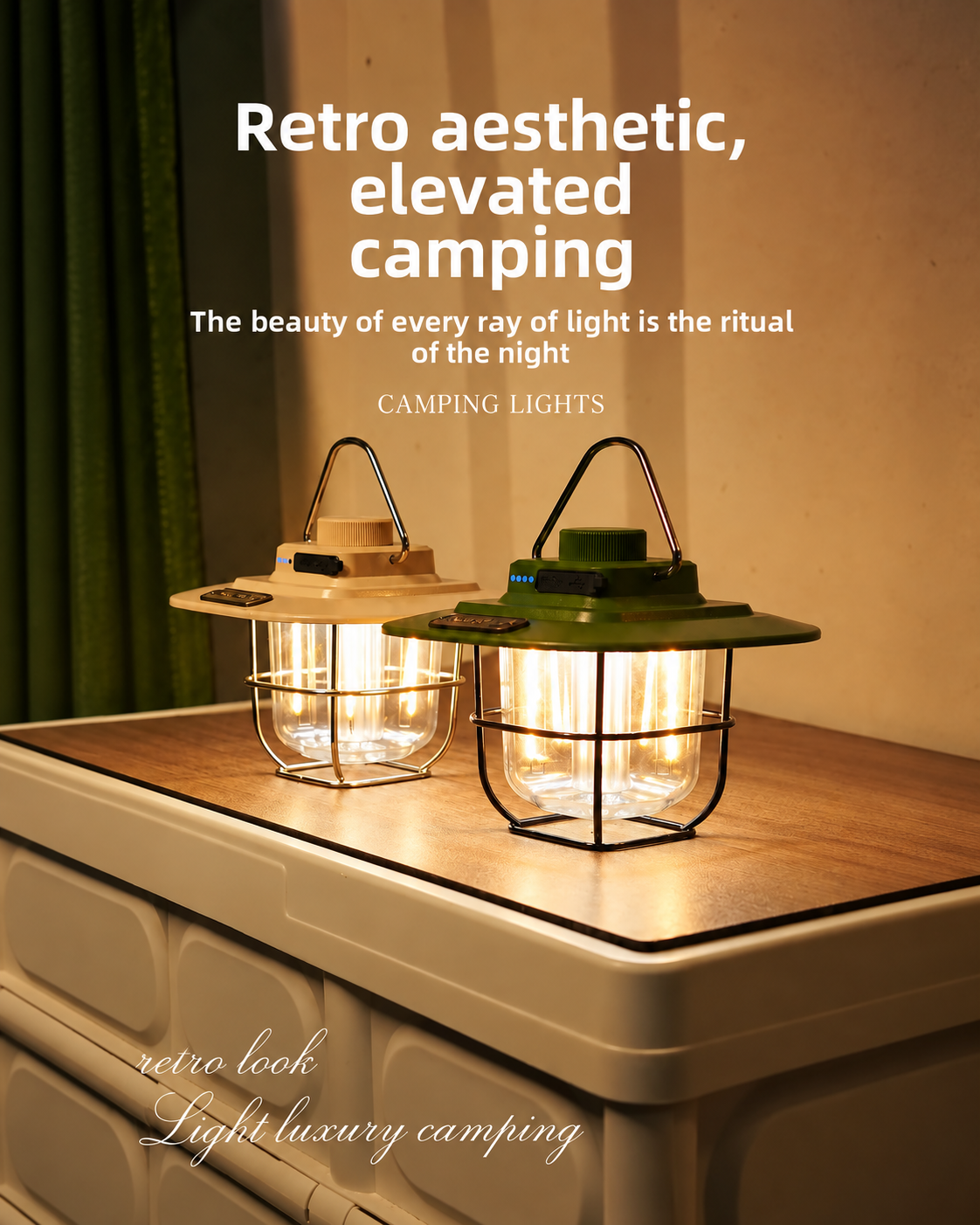 Vintage-Style Rechargeable Camping Lantern- Black
