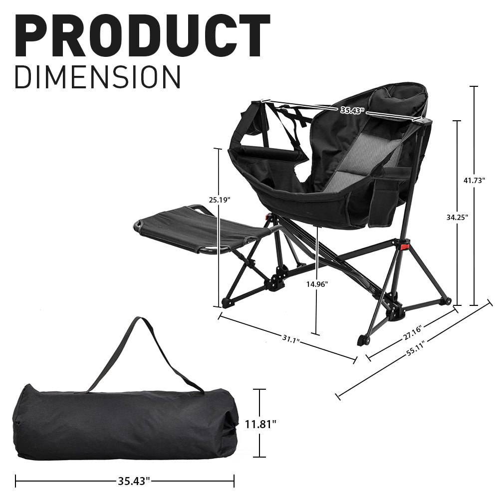 Hammock Camping Chair with Footrest, Foldable Portable Rocking Chairs for Adults Outside Swinging Camp for Outdoor Patio Poolside