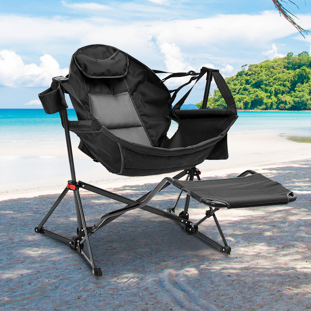 Hammock Camping Chair with Footrest, Foldable Portable Rocking Chairs for Adults Outside Swinging Camp for Outdoor Patio Poolside