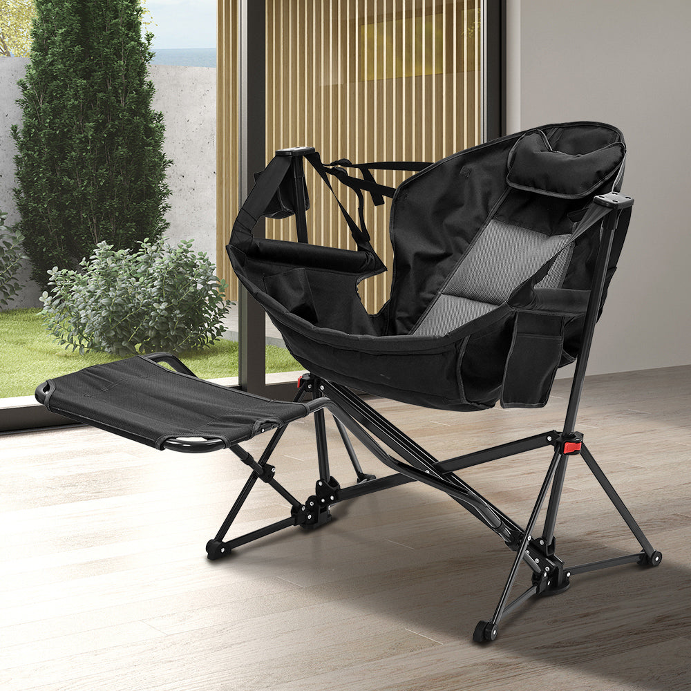 Hammock Camping Chair with Footrest, Foldable Portable Rocking Chairs for Adults Outside Swinging Camp for Outdoor Patio Poolside