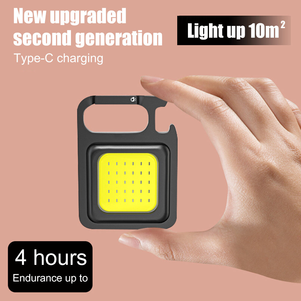 Front view of the compact rechargeable keychain work light