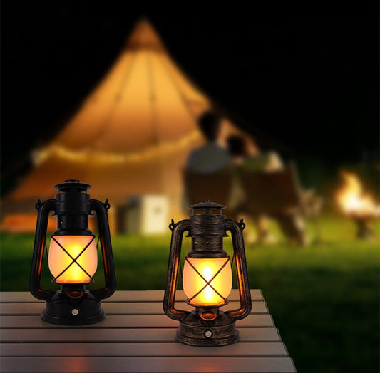 LED Rechargeable Table Lamp, Retro Flame Table Lamp For Outdoor Camping And Bars, Portable Hanging Retro Hurricane Lantern For Tents