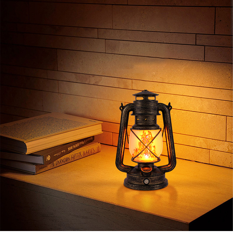 LED Rechargeable Table Lamp, Retro Flame Table Lamp For Outdoor Camping And Bars, Portable Hanging Retro Hurricane Lantern For Tents