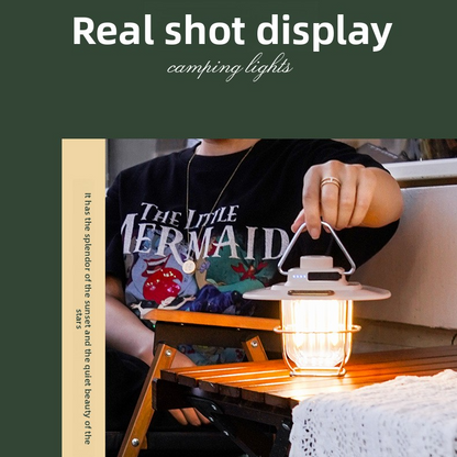 Vintage-Style, retro-style Rechargeable Camping Lantern for outdoor with a wire cage and a built-in handle, illuminated with warm, classic character to outdoor lighting
