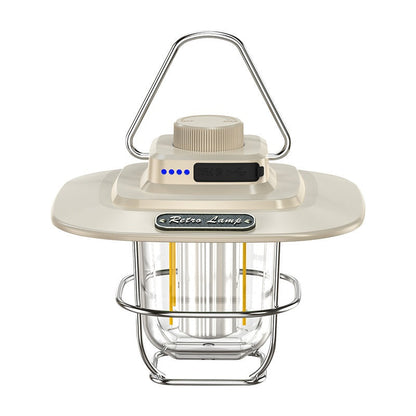 Vintage-Style, retro-style Rechargeable Camping Lantern for outdoor with a wire cage and a built-in handle, illuminated with warm, classic character to outdoor lighting