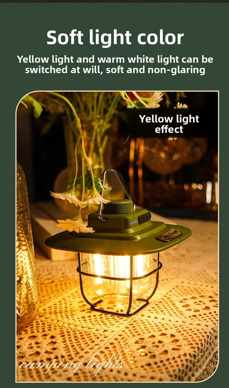 Vintage Outdoor Camping Lantern, Portable Kerosene Lamp Style Light, Smart Rechargeable Handheld Lamp, LED Tent Light