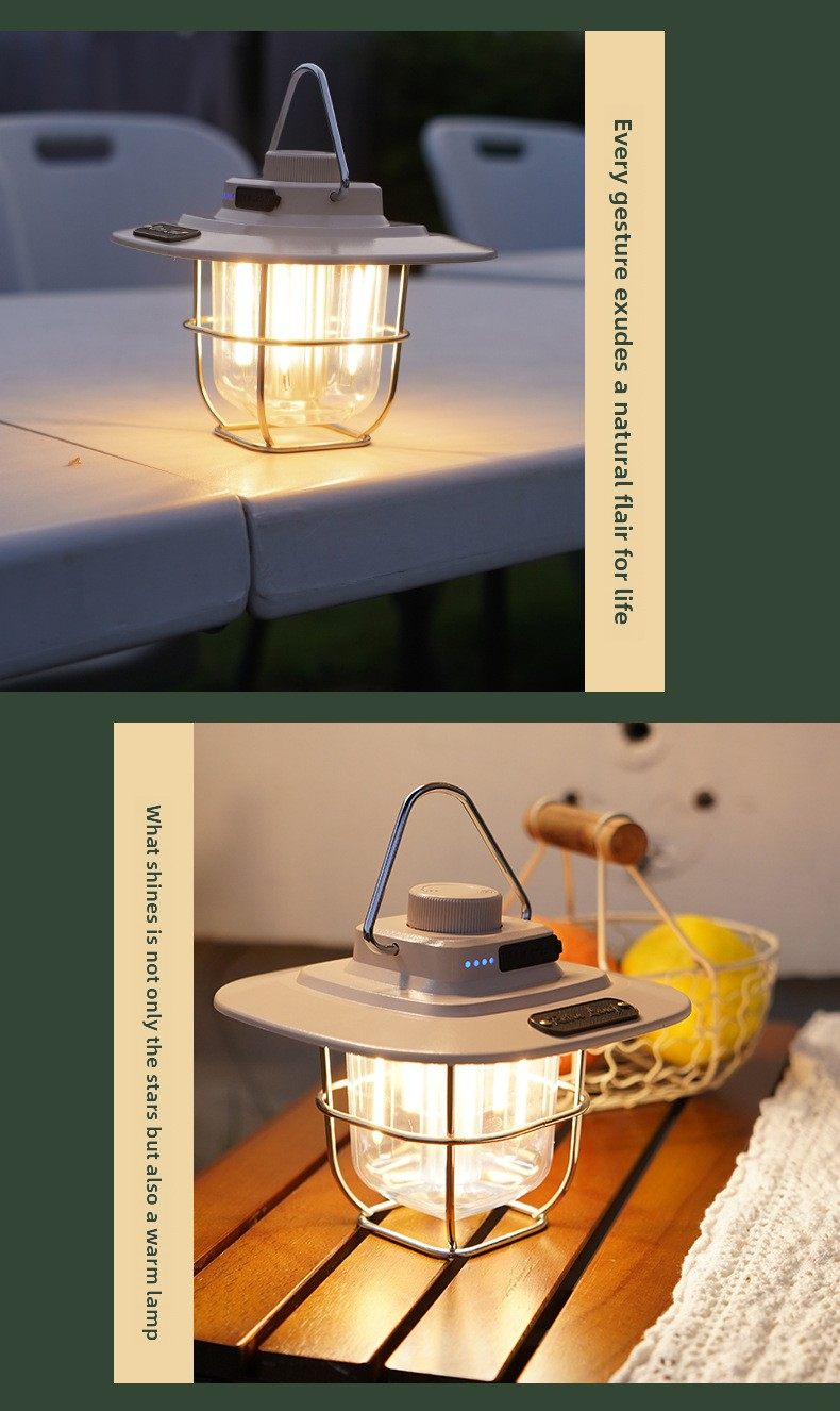 Vintage Outdoor Camping Lantern, Portable Kerosene Lamp Style Light, Smart Rechargeable Handheld Lamp, LED Tent Light