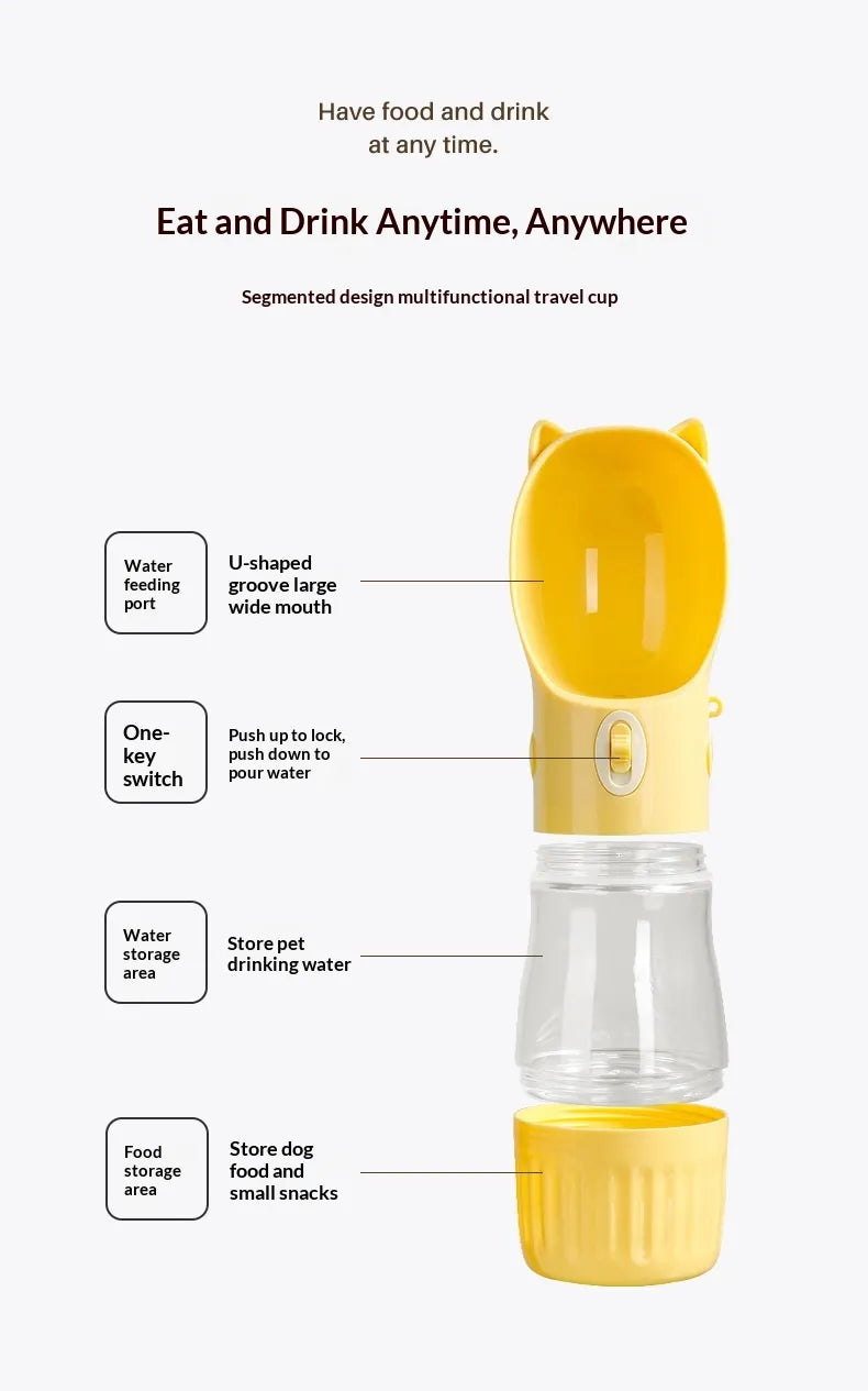 Portable Dog Water Bottle with Bowl & Strap