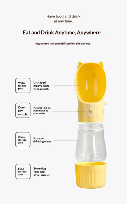 Portable Dog Water Bottle with Bowl & Strap